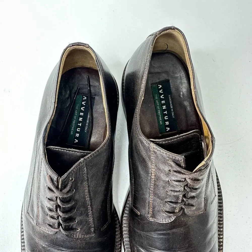 Avventura Brown Leather Dress Shoes Mens Oxfords Made In Spain Size 41 (9-9.5)